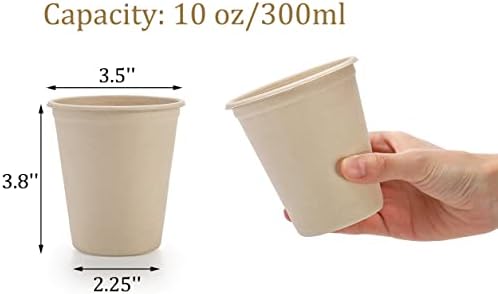 Yesland 100 Paket Kompostlanabilir Tek Kullanımlık Kağıt Bardaklar, 10 Oz Kahve Fincanları Biyobozunur Doğal parti