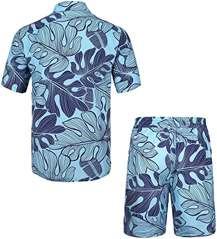 R RAMBLER 1985 erkek Hawaii Eşleşen Gömlek Seti Yaz Plaj 2 Parça Kıyafet Çiçek Gömlek ve Şort Tatil Takım Elbise