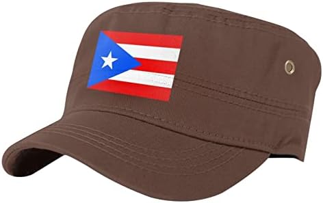 Harbiyeli Pamuk Düz Üst Harbiyeli Ordu Porto Riko Bayrağı Kap, Siyah Unisex Ayarlanabilir Askeri Tarzı Kamyon Şoförü