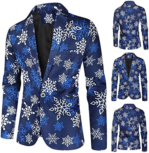 Erkek Moda Rahat Noel Baskılı Takım Elbise Ceket Üst Bluz Toprak Parça yarış kıyafeti Erkekler için (Mavi, XXXXL)