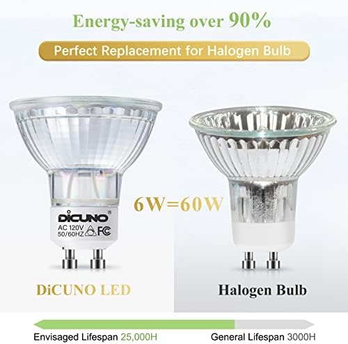 DıCUNO GU10 LED Dim Ampuller 6 W, 60 W Halojen Ampuller Değiştirme, 700LM, 5000 K Günışığı Beyaz MR16 Spot Ampul,