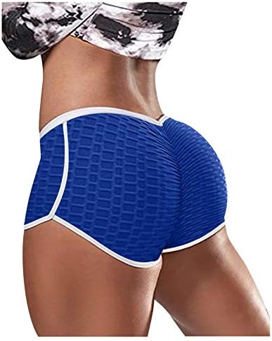 HUOJING Aktif Şort Kadınlar için Waffle Kısa Yoga Pantolon Düz Renk Egzersiz Kısa Sweatpants Tayt,Mavi, 2XL