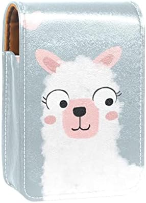 ORYUEKAN Ruj Kılıfı Ayna ile Sevimli Taşınabilir Makyaj Çantası kozmetik torbası, Karikatür Hayvan Lama Alpaka Güzel