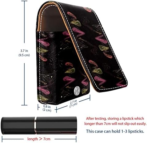ORYUEKAN Ruj Kılıfı Ayna ile Sevimli Taşınabilir Makyaj Çantası kozmetik torbası, Siyah Renkli Soyut Sanat Mantar