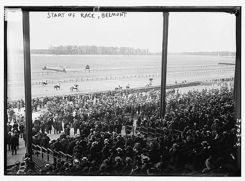 Tarihselfindings Fotoğraf: Yarış Başlangıcı, Belmont, At Yarışı, Haziran 2,1913, Seyirciler, Stantlar, Atlar, Parkur