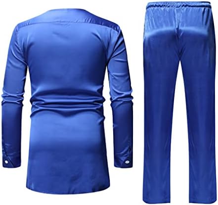 Afrika Takım Elbise Erkekler için 2 Parça Set Dashiki Gömlek ve Pantolon Kıyafet 2 Cepli Üst Eşofman Uzun Kollu Giyim