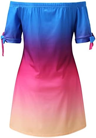 Kapalı Omuz T Shirt Elbise Kadınlar için Kravat Kısa Kollu Straplez Elbiseler Ombre Batik Çiçek Rahat Gevşek Boho