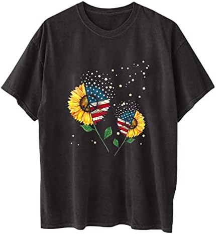 Bayan Yaz Üstleri Amerikan Bayrağı Gömlek 4th Temmuz ABD Vatansever Gömlek Kadınlar için Rahat kısa kollu tişört Bluz