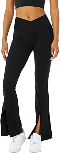 BANKBO Bayan Yüksek Bel Flare Yoga Tayt Crossover Bootcut Siyah egzersiz pantolonları,Cepli, Yarık Hem
