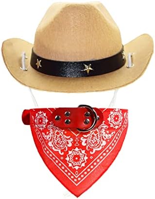 Perktail Pet küçük kovboy şapkası ve Bandana Seti Köpek Yavru Kedi Şapka Batı Parti Cadılar Bayramı Kostüm Şapka ile