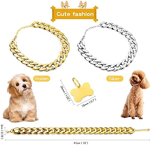 2 Adet Altın Köpek Zinciri Tasmaları, Şık ve Havalı Plastik Kedi ve Köpek Zinciri Evcil Hayvan Kolyeleri, Güçlü ve