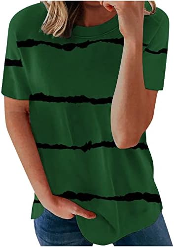 Bayan Üstleri Yaz Crewneck Tişörtleri Casual Kısa Kollu Tunik Moda Çizgili Artı Boyutu Bluzlar Kızlar Temel Tees