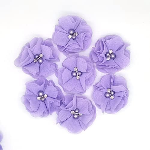 Misscrafts Şifon Çiçek ile Rhinestone İnci 2 El Yapımı Saç Çiçekler Kumaş Çiçek Bezeme Aplikler için DIY Kafa Craft