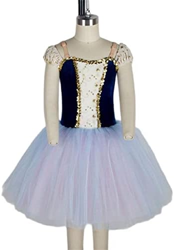 CCBUY Koyu Mavi Kadife Korse Bale Tutu Romantik dans kostümü Kadın bale kostümü Balerin Dans Tutu Elbise (Renk: Koyu