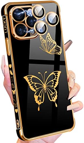Iphone 14 Pro Kılıf için Petitian, Sevimli Kadın Kızlar Altın Kelebekler iPhone 14 Pro için Tasarlanmış Telefon Kılıfları,