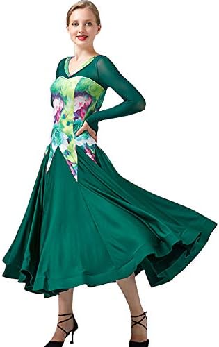 YUMEIREN Çiçek Uzun Kollu Balo Salonu Dans Elbise Modern Dans Flamenko Vals Elbise Standart Uygulama Giyim Yarışması