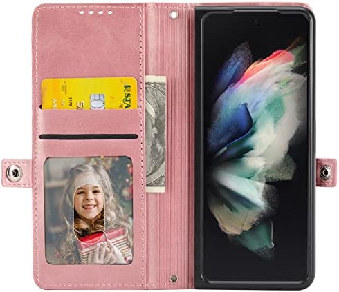 Cep Telefonu Flip Case Kapak Samsung Galaxy Z Fold 4 5G Cüzdan Kılıf ile uyumlu Kredi Kartı Tutucu ile, tam Vücut