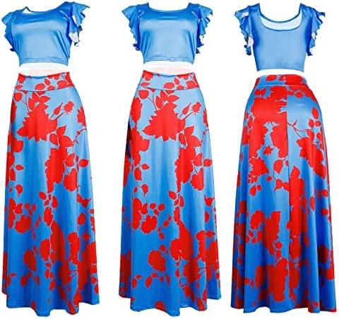 Vakkest Bayan Yaz Seksi 2 Parça Kıyafetler Fırfır Çiçek Tank Top Wrap Boho Tropikal Uzun Etek Seti Clubwear Elbise