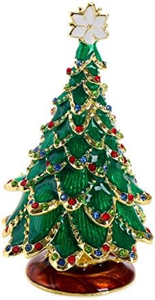 LASODY Noel Ağacı Mücevher Kutusu Menteşeli Biblo Kutusu Emaye ve Köpüklü Rhinestones Benzersiz Hediye Ev Dekor Yılbaşı