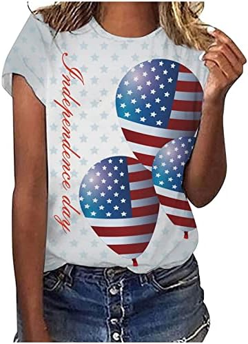 lcepcy Amerikan Bayrağı Çizgili Baskı T Shirt Kadın Ekip Boyun Kısa Kollu Bluzlar Yaz Bağımsızlık Günü T-Shirt