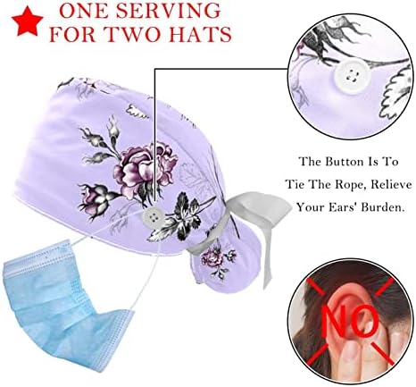 2 Paket Ayarlanabilir Çalışma Kapaklar, Düğmeli Kabarık Şapka, esnek Bant Kravat Geri Fırçalama Şapkalar Kadın Erkek