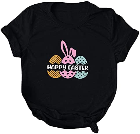 Mutlu Paskalya Kadınlar için Komik Tavşan Yumurta Mektup baskılı tişört Gevşek Rahat Yuvarlak Boyun Kısa Kollu Grafik