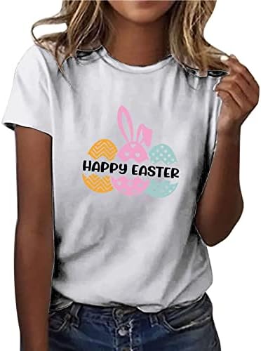 Mutlu Paskalya Kadınlar için Komik Tavşan Yumurta Mektup baskılı tişört Gevşek Rahat Yuvarlak Boyun Kısa Kollu Grafik