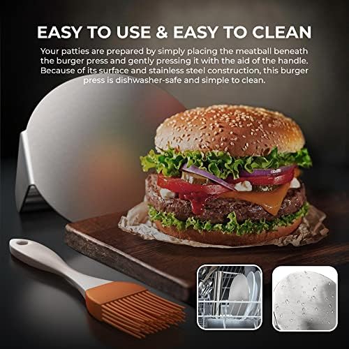 Tranquility Living Burger Press Smasher, Yağlı Fırçalı 304 Paslanmaz Çelik 5,5 inç Yuvarlak, Yapışmaz Patty Maker