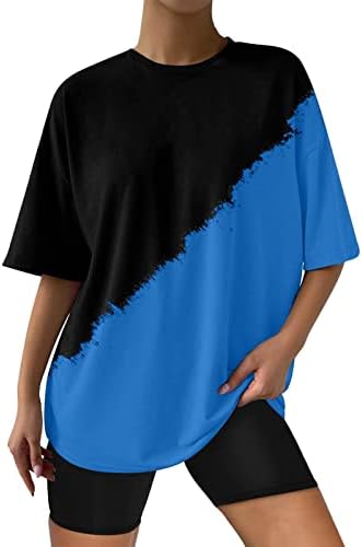 Büyük boy T Shirt Kadınlar için Rahat Y2k Yaz Üstleri Ekip Boyun Kısa Kollu Grafik Tees Degrade Renk Gevşek Fit Tee