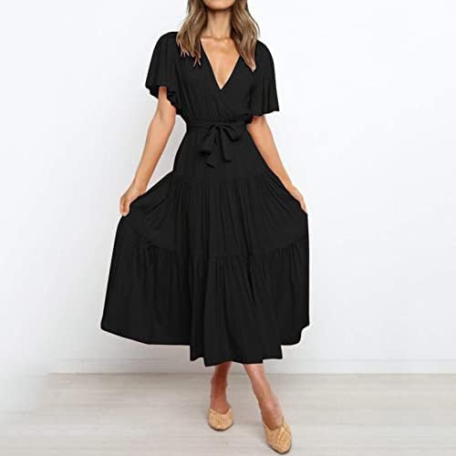 Kadın Yaz siyah elbise Boho Plaj Kolsuz Düz Renk Fırfır Parti Katmanlı Midi Elbise Büyük boy Gece Elbisesi