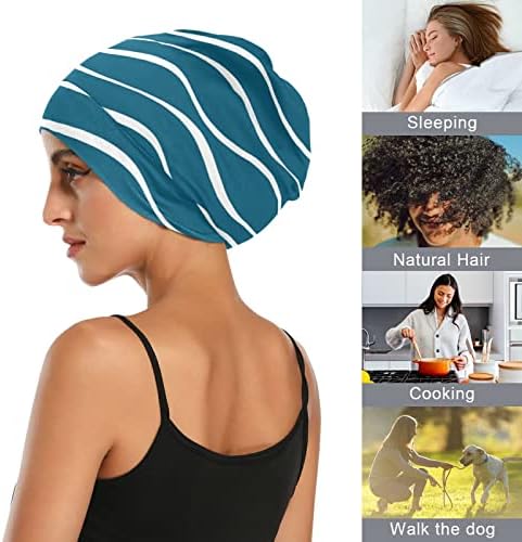 Kadın Moda Bere Kafatası Kap Şapka Kaput Saç Kapağı, soyut Mavi Dalga Desen Elastik Şapkalar Gece Uyku Çalışma Kap