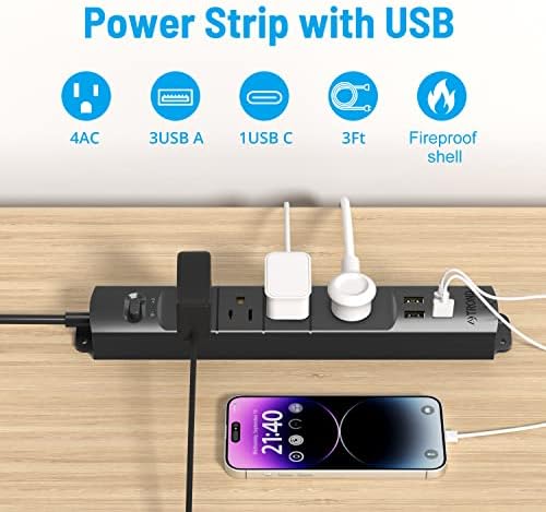 Düz Fiş güç şeridi-TROND 5ft Ultra İnce Uzatma Kablosu ile 6 Yaygın Çıkışları ve 3 USB Bağlantı Noktaları ( 1 USB