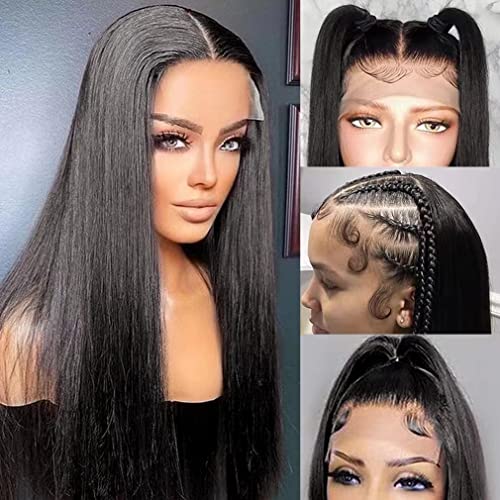 Azkıu 30 İnç Düz Dantel ön peruk insan Saçı 13x4 HD Şeffaf Dantel ön peruk Kadınlar için Brezilyalı Bakire Saç Dantel