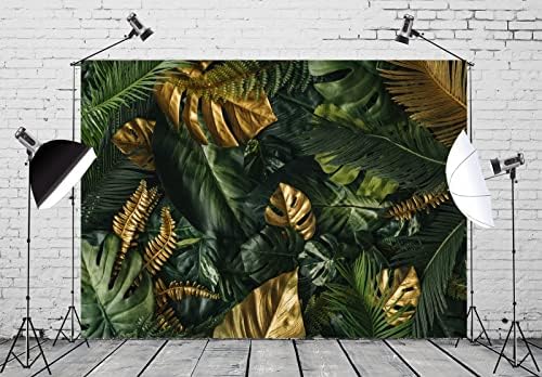CORFOTO 9x6ft Doğal Tropikal Yapraklar Arka Plan Altın ve Yeşil palmiye Yaprakları Zemin Yaz Vahşi Orman Orman Yaprakları