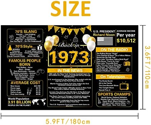 Crenics Siyah Altın 50th Doğum Günü Süslemeleri, Vintage Geri 1973 Doğum Günü Backdrop Banner, büyük 50 Yaşında Doğum
