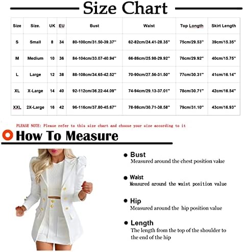 Bayan 2 Parça Blazer Seti, şişirilmiş Kollu Yaka Açık Ön İş Blazers Takım Elbise Mini Etek Cepler ile İş Kıyafetleri