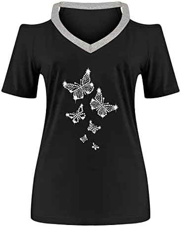 Üst Gömlek Genç Kızlar için Sonbahar Yaz Soğuk Omuz Kısa Kollu 2023 V Boyun Pamuk Grafik Taklidi T Shirt Z9 Z9