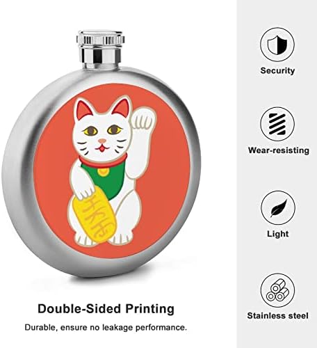 Iyi şanslı Kedi Karakter Paslanmaz Çelik Likör Hip Flask 5OZ Şarap İçecek Yuvarlak Cep Taşınabilir Komik Baskı