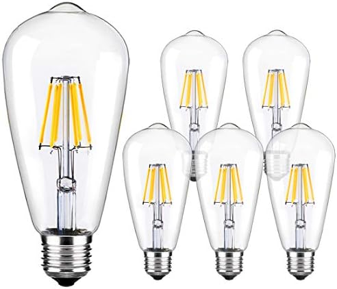 LUXON LED Edison Ampul Kısılabilir Vintage Tarzı ampuller 6W 5500K-6000K Parlak Günışığı Beyaz E26 / E27 Taban 6-Pack
