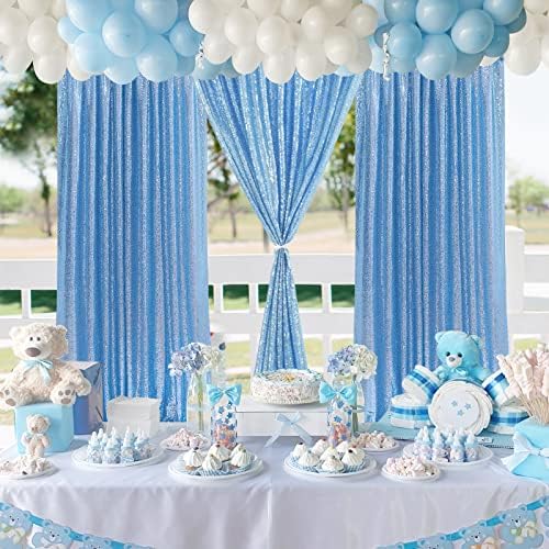 Düğün Pullu Zemin Perdeleri 4 Paket 2ftx8ft Bebek Mavi Parlak Sahne Zemin Perdeler Doğum Günü Partisi Arka Plan Dekorasyon