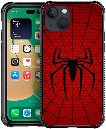 YıXınBB iPhone 13 ile Uyumlu, H Kırmızı Örümcek Ağları Desen Tasarımı Çizilmeye ve Darbeye Dayanıklı Sağlam TPU Koruyucu
