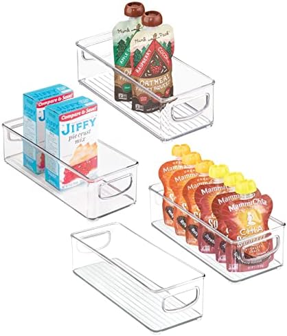 mDesign Plastik İstiflenebilir Küçük Organize Bin Mutfak Kiler Dolabı, Buzdolabı, Dondurucu Gıda Organizasyonu Kulplu