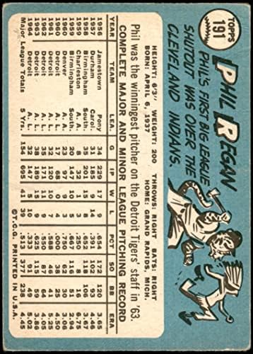 1965 Topps 191 Phil Regan Detroit Kaplanları (Beyzbol Kartı) ADİL Kaplanlar