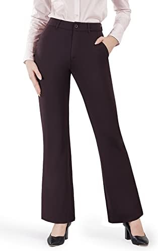 Bamans takım elbise pantalonları 30 / 32 / 34 Kadınlar için Bootcut Streç İş pantolonu Kemer Döngü Bootleg Yoga cepli