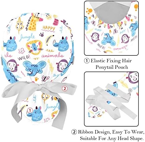 Podery 2 Paket çalışma kapağı Kadınlar için Düğme ile Uzun Saç Ayarlanabilir Elastik Bandaj Kravat Geri Şapka Kabarık
