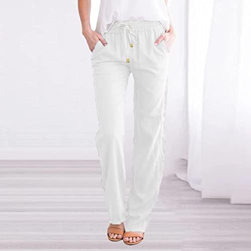 Keten Pantolon Kadınlar için Düz Renk Gevşek Fit Gevşek Kırpılmış Pantolon Yüksek Bel Streç Geniş Bacak Rahat cepli