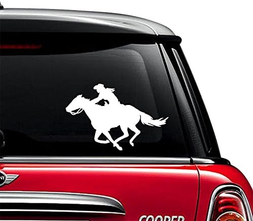 Cowgirl At Yarışı Çıkartması vinil yapışkan Oto Araba Kamyon Duvar Dizüstü / Beyaz / 10 x 6.5