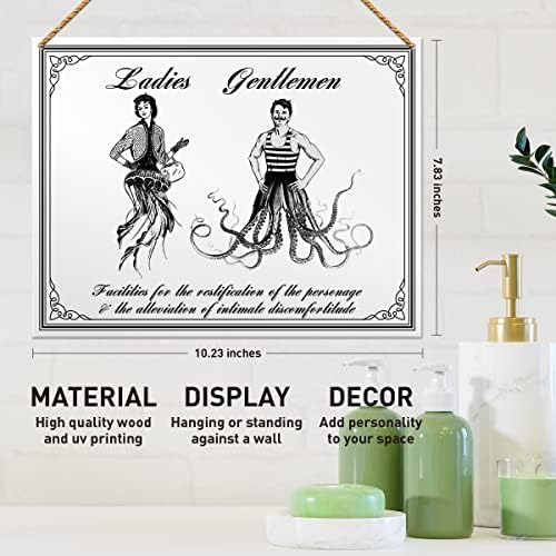 Vintage Banyo Ahşap İşareti Dekor, Denizanası ve Ahtapot, Misafir Banyo Dekorasyon Tuvalet Tuvalet Dekor Çiftlik Evi