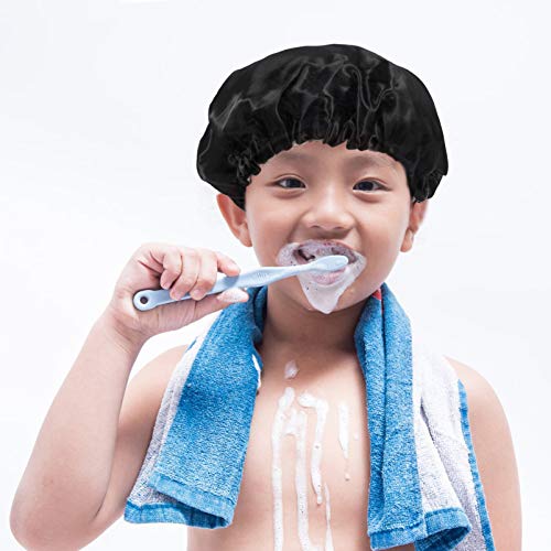 SOLUSTRE Çocuklar Saten Bonnet Çocuklar Saten Bonnet Çift Katmanlı Duş Boneleri Banyo Başlığı Kadınlar için Yeniden