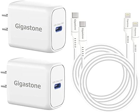 Gigastone iPhone Şarj Cihazı Hızlı Şarj【Apple MFi Sertifikalı】 2'li Paket, 20W USB C Şarj Cihazı + 5FT USB-C'den Yıldırım